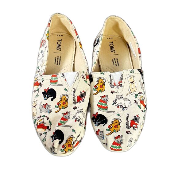 TOMS Women’s Belmont Holiday Cats Print Light Grey Flats Shoes Size 8.5 - Picture 9 of 11